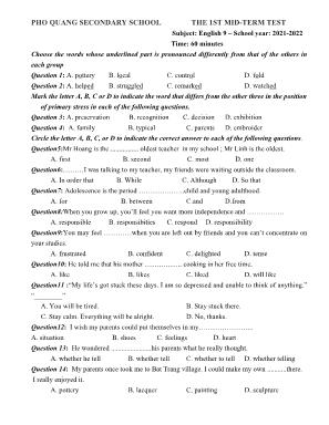 The 1st mid-term test English 9 - School year 2021-2022